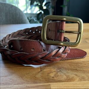 Ralph Lauren Braided Leather Belt in Brown with Brass Buckle